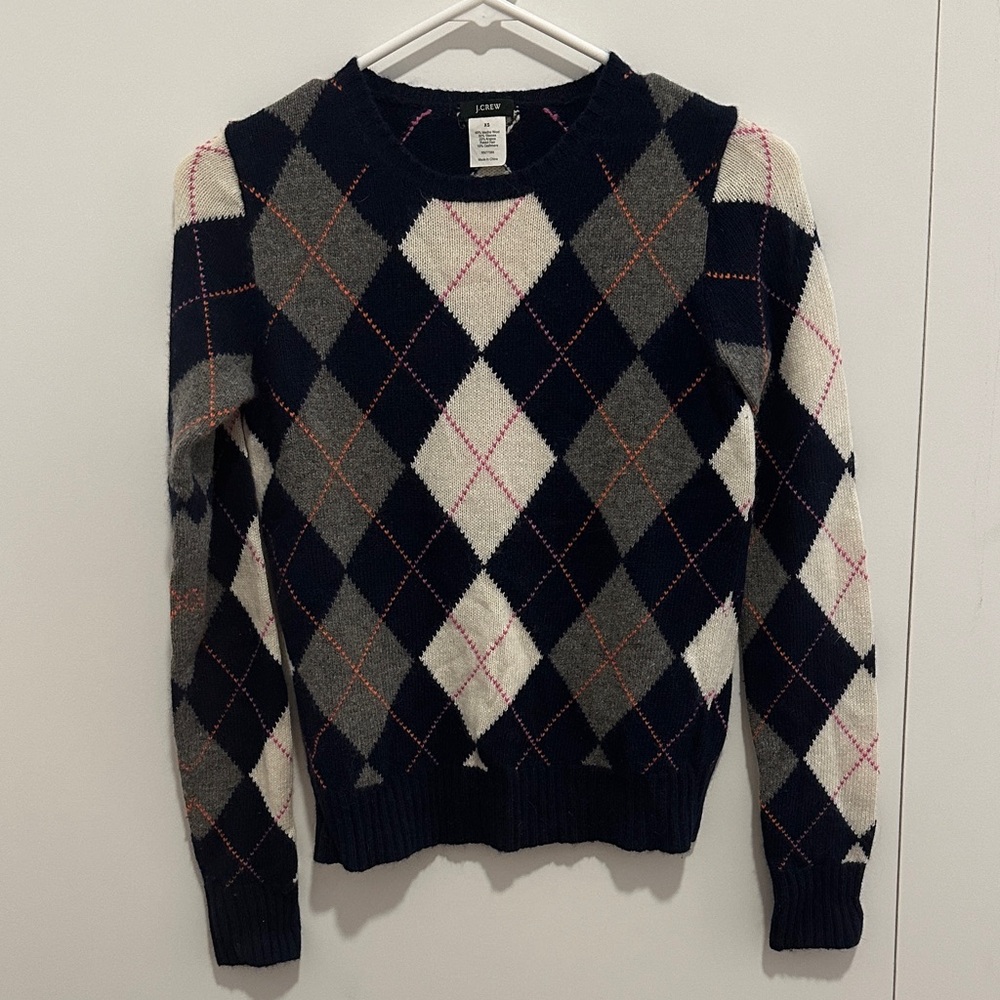 J. Crew Argyle Sweater - Navy, Gray, and Cream